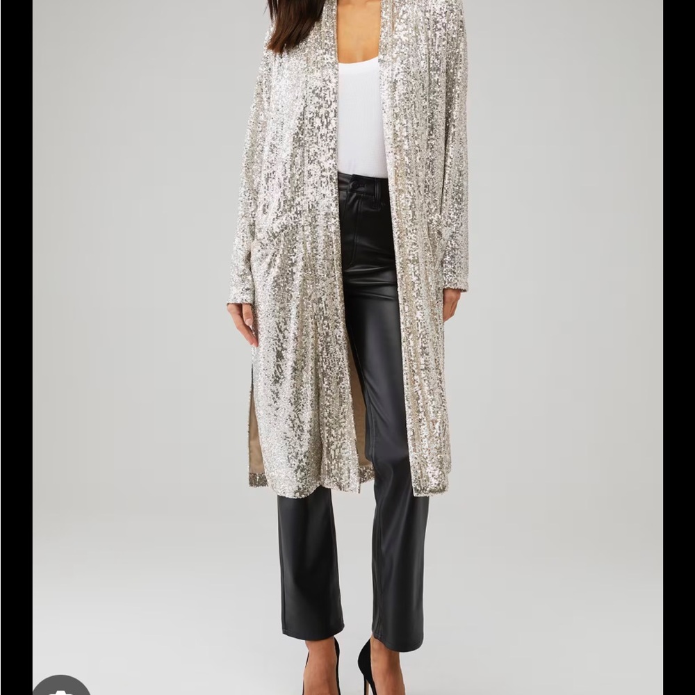 Silver Sequin Long Cardigan